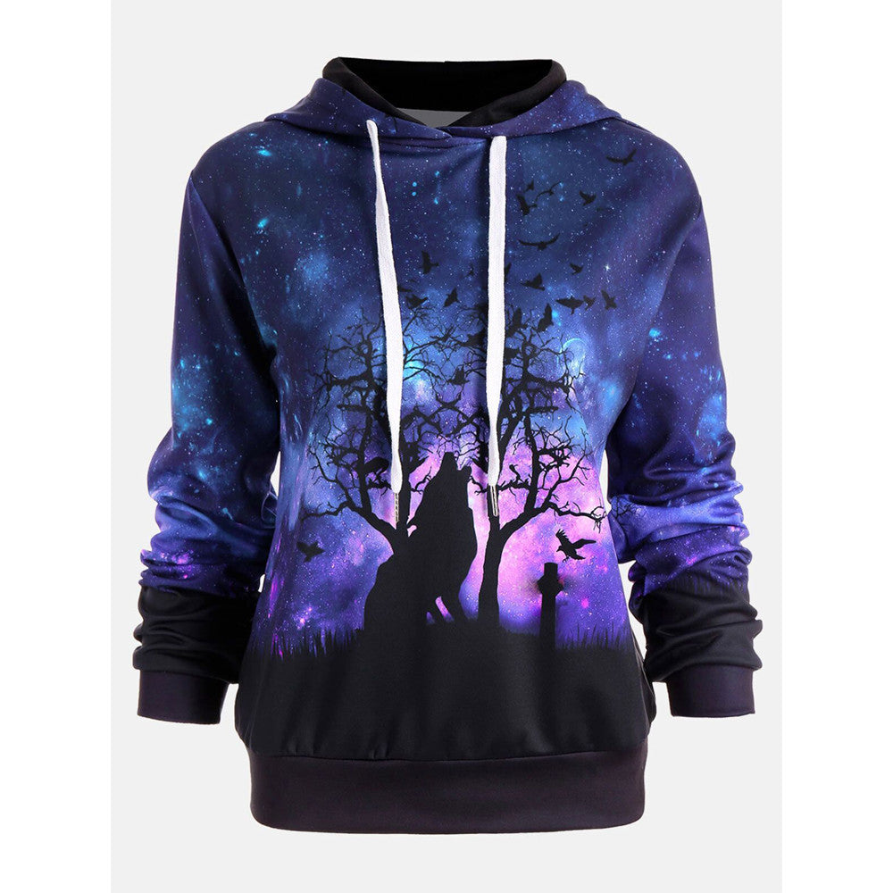 Women Wolf Digital Printing Hoodie Sweater Holloween Baseball Coats Sweats