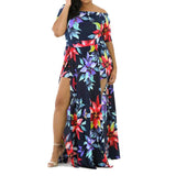 Women Sexy Off the Shoulder Romper Short Trousers Bodycon Playsuit Printing Long Dress Larger Size M~L3