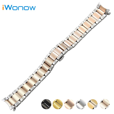 Stainless Steel Watch Band 18mm 20mm 22mm for Rolex Curved End Strap Butterfly Buckle Belt Wrist Bracelet Black Gold Silver