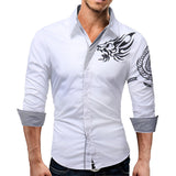 Men's Autumn Casual Cotton Print Slim Fit Long Sleeve Dress Shirt Top Blouse
