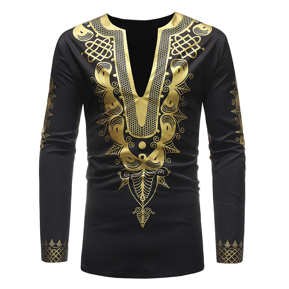 Men's Autumn Winter Luxury African Print Long Sleeve Dashiki Shirt Top Blouse