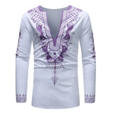 Men's Autumn Winter Luxury African Print Long Sleeve Dashiki Shirt Top Blouse